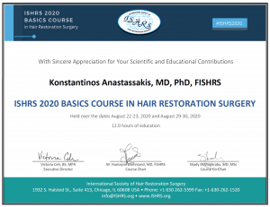 δρ. αναστασάκης ομιλήτης στο ISHRS 2020 basics course in hair restoration surgery